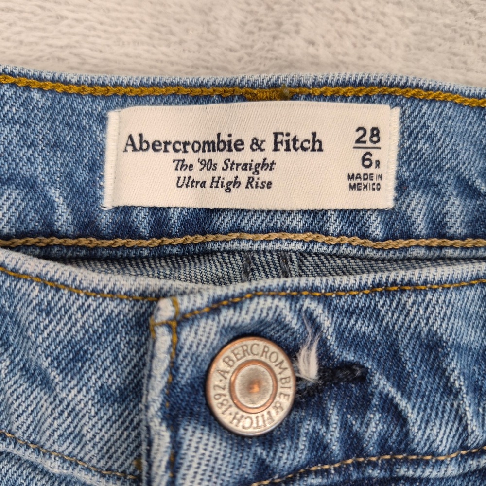 Abercrombie 6 R 90s Straight Ultra High Rise Jeans Blue Medium Wash 28 Retro